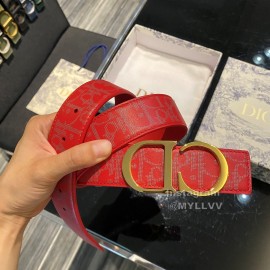 Dior Oblique Printed Calf Leather Brass Belt Buckle 35mm Belt Red