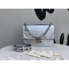 Fendi Calfskin Chain Flip Bag For Women Silver