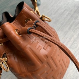 Fendi Brown Embossed Printed Leather Bucket Bag