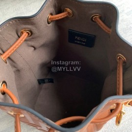 Fendi Brown Embossed Printed Leather Bucket Bag