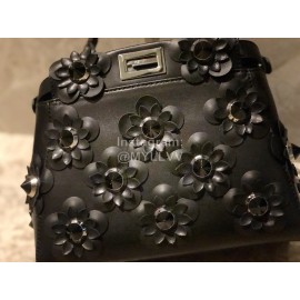Fendi Fashion Sheepskin Flower Handbag Black