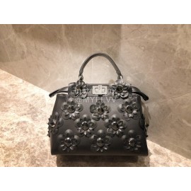 Fendi Fashion Sheepskin Flower Handbag Black