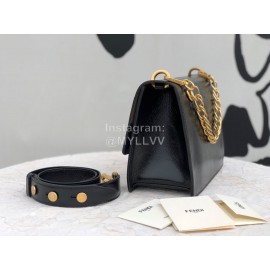 Fendi Calfskin Gold Chain Messenger Bag For Women Black