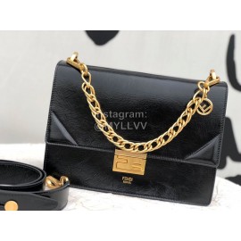 Fendi Calfskin Gold Chain Messenger Bag For Women Black
