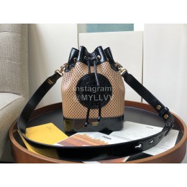 Fendi Calfskin Drawstring Messenger Bag Bucket Bag Apricot