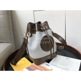 Fendi Calfskin Drawstring Messenger Bag Bucket Bag White