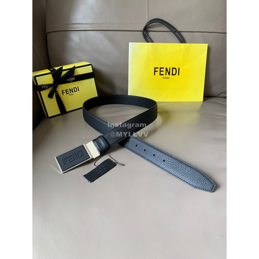Fendi Calf Leather Swivel Buckle 34mm Belt For Men Black
