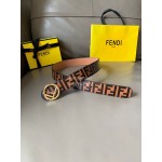 Fendi Brown Embossed Cowhide Gold Buckle 40mm Belt 