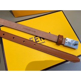 Fendi Calf Leather Silver Buckle 15mm Belt For Women Brown
