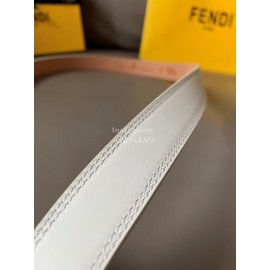 Fendi Fashion Calf Leather FF Buckle 24mm Belt For Women White