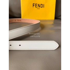 Fendi New Calf Leather FF Buckle 24mm Belt For Women White