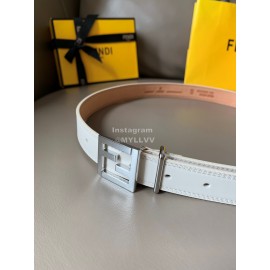 Fendi New Calf Leather FF Buckle 24mm Belt For Women White
