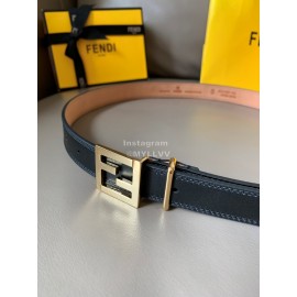 Fendi New Calf Leather FF Buckle 24mm Belt For Women Black