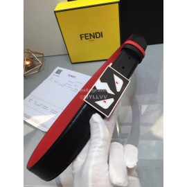 Fendi Black Red Calf Leather Monster Enamel Buckle 35mm Belt