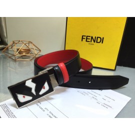 Fendi Black Red Calf Leather Monster Enamel Buckle 35mm Belt