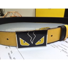 Fendi Calf Leather Monster Enamel Buckle 35mm Belt Yellow