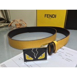 Fendi Calf Leather Monster Enamel Buckle 35mm Belt Yellow