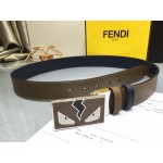 Fendi Calf Leather Monster Enamel Buckle 35mm Belt CoFFee