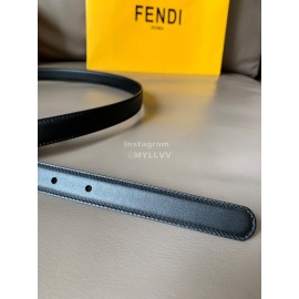 Fendi Calf Leather Gold Hollow Circle Buckle 20mm Belt Black