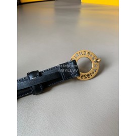 Fendi Calf Leather Gold Hollow Circle Buckle 20mm Belt Black