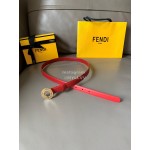 Fendi Calf Leather Gold Hollow Circle Buckle 20mm Belt Red