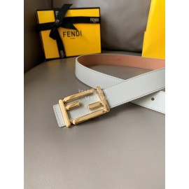 Fendi Soft Calf Leather Gold FF Buckle 30mm Belt For Women White