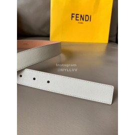 Fendi Soft Calf Leather Gold FF Buckle 30mm Belt For Women White