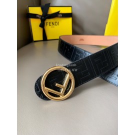 Fendi Black Embossed Cowhide Round Gold Buckle 40mm Belt