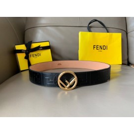 Fendi Black Embossed Cowhide Round Gold Buckle 40mm Belt