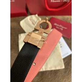 Ferragamo New Calf Leather Gold Buckle 25mm Belt For Women Pink