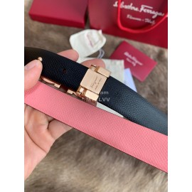 Ferragamo New Calf Leather Gold Buckle 25mm Belt For Women Pink