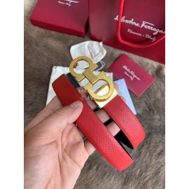 Ferragamo New Calf Leather Gold Buckle 25mm Belt For Women Red