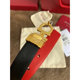 Ferragamo New Calf Leather Gold Buckle 25mm Belt For Women Red