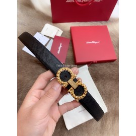 Ferragamo Fashion Calf Leather Gold Buckle 25mm Belt For Women Black