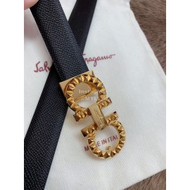 Ferragamo Fashion Calf Leather Gold Buckle 25mm Belt For Women Black
