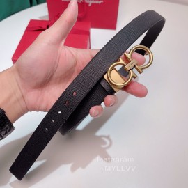 Ferragamo New Calf Leather Pure Copper Buckle 25mm Belt For Women Black