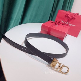 Ferragamo New Calf Leather Pure Copper Buckle 25mm Belt For Women Black