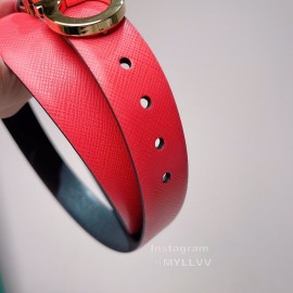 Ferragamo New Calf Leather Pure Copper Buckle 25mm Belt For Women Red