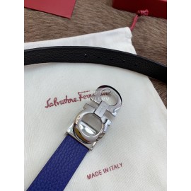 Ferragamo Calf Leather Silver Buckle 25mm New Belt For Women Blue