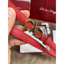 Ferragamo New Calf Leather Pure Copper Buckle 15mm Belt For Women Red