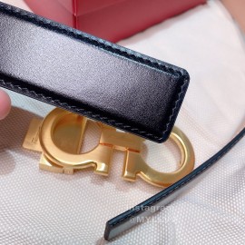 Ferragamo Black Calf Leather Gold Buckle 35mm Belt For Men