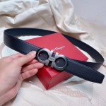 Ferragamo Black Calf Leather Gun Color Buckle 35mm Belt For Men