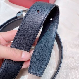 Ferragamo Black Calf Leather Gun Color Buckle 35mm Belt For Men