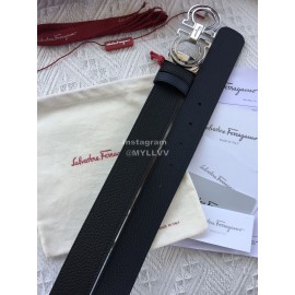Ferragamo Calf Leather Silver Hollow Buckle 35mm Belt For Men 