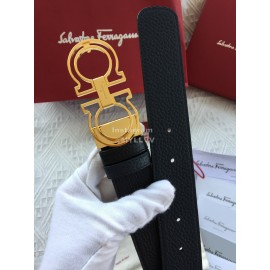Ferragamo Calf Leather Gold Hollow Buckle 35mm Belt For Men 