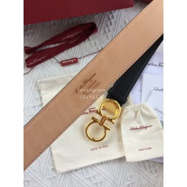 Ferragamo Calf Leather Gold Buckle 35mm Leisure Belt For Men 