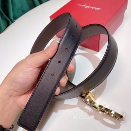 Ferragamo Calf Leather Gold Buckle 35mm Belt For Men Black