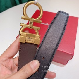 Ferragamo Black Calf Leather Gold Buckle 35mm Belt For Men 