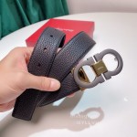 Ferragamo Black Calf Leather Gun Color Buckle 35mm Belt For Men 