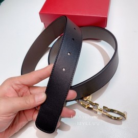 Ferragamo Calf Leather Gold Buckle 35mm Belt For Men 